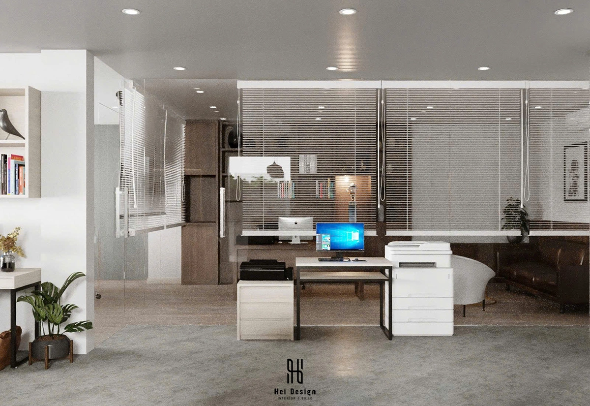 Biệt thự Bình Tân 550m² — Sảnh tiếp khách và quầy reception văn phòng — Phong cách Hiện đại