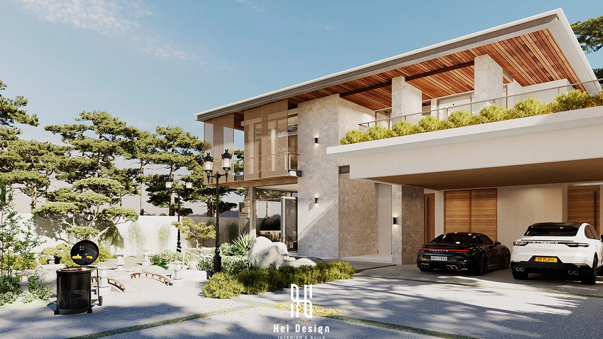 Thiết kế biệt thự hiện đại Villa Tân An Long An 440m2 – toàn cảnh mặt tiền công trình