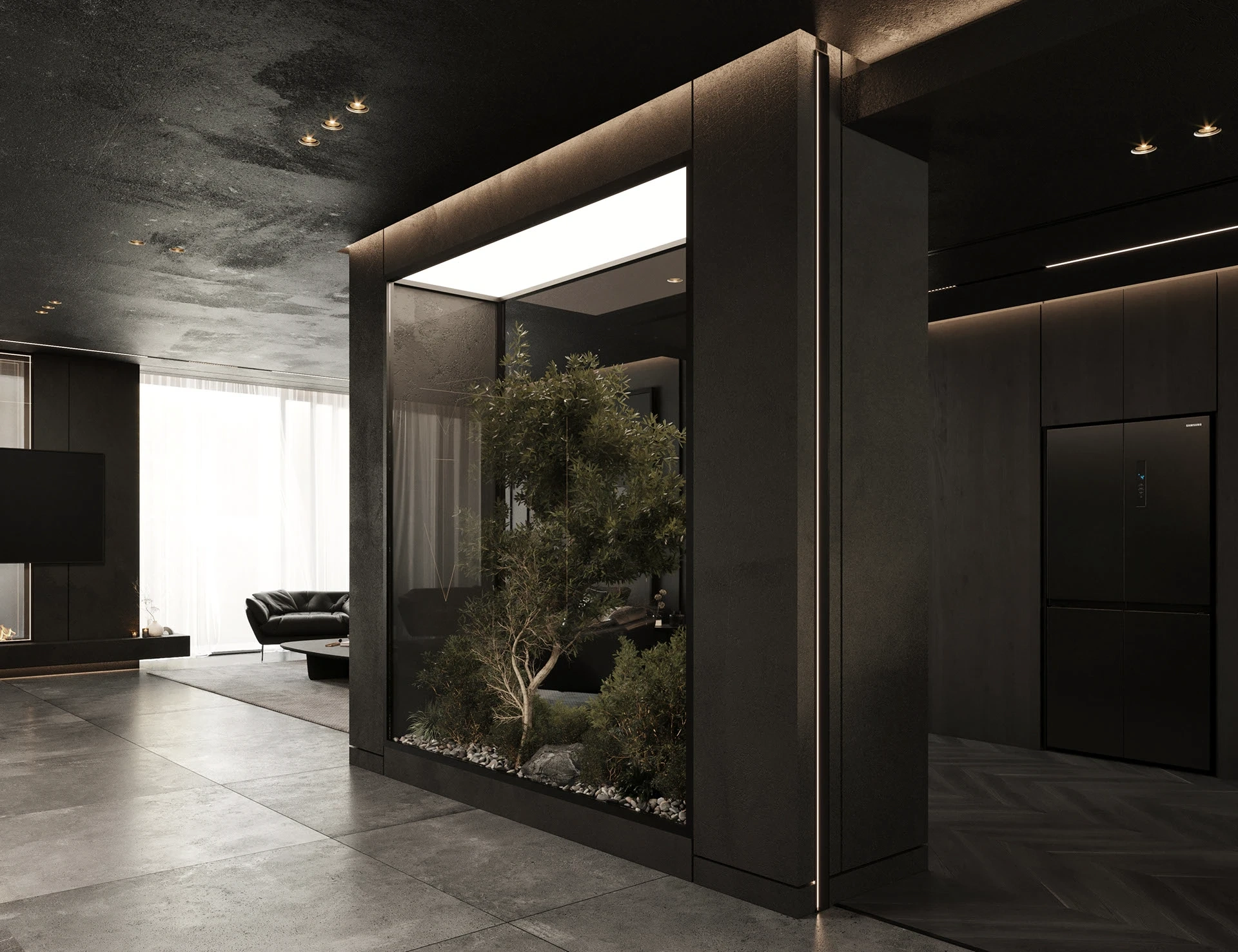 Chi tiết lavabo đôi ceramic đen và gương LED – phòng tắm villa Bình Phước Dark Modern Luxury