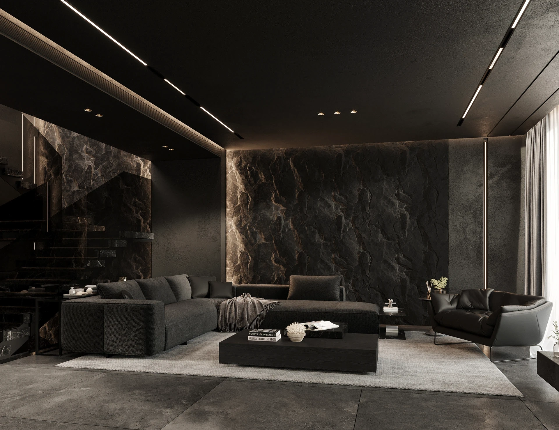 Thiết kế nội thất villa Bình Phước Dark Modern Luxury 400m2 – toàn cảnh không gian nội thất tổng thể