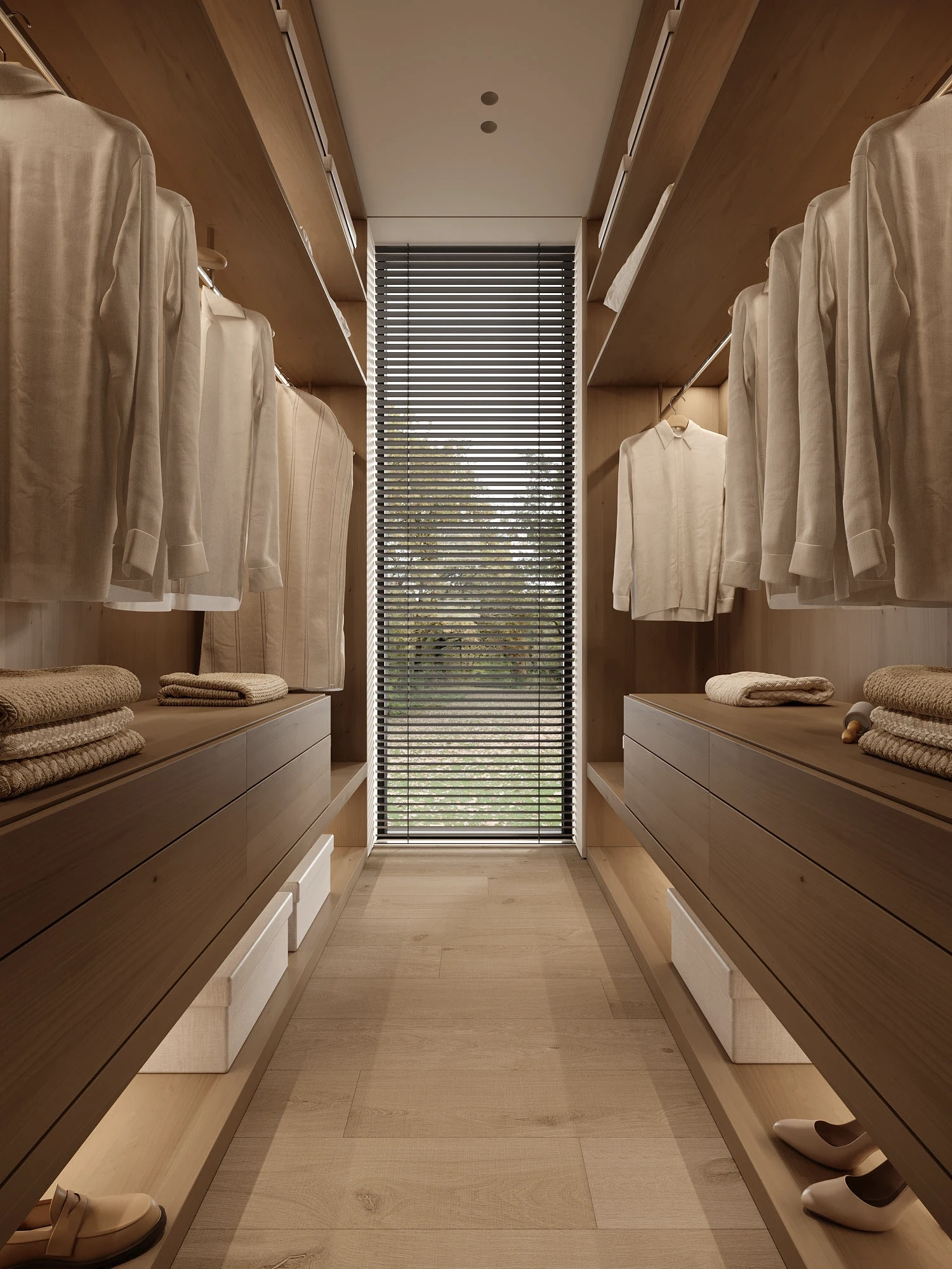 Nhà phố Japandi 280m2 02 phòng ngủ – Chi tiết tủ quần áo âm tường cánh lùa kính mờ