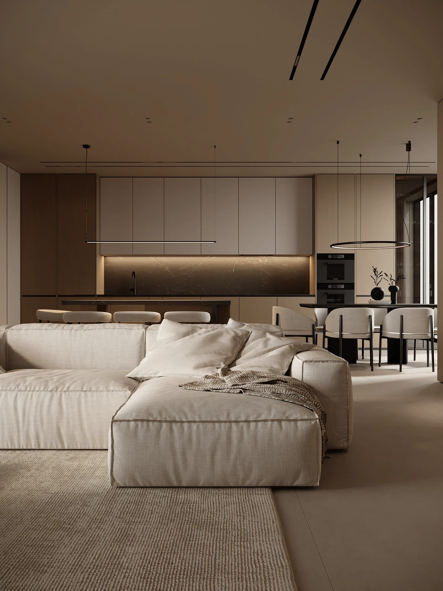 Nhà phố Japandi 280m2 02 phòng ngủ – Góc thư giãn tổng thể nhìn từ trên xuống