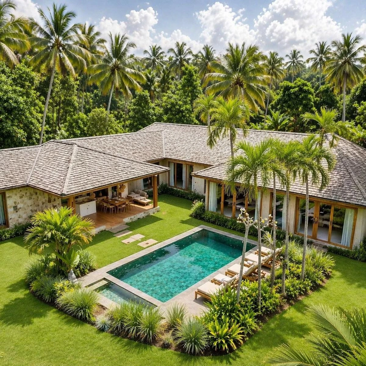 Hình ảnh thiết kế nhà sân vườn có hồ bơi