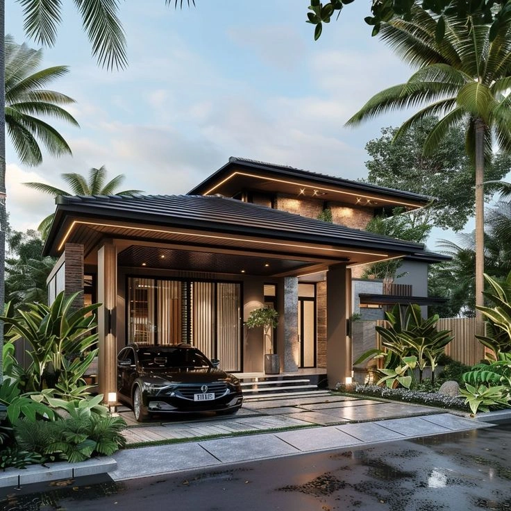 Hình ảnh thiết kế nhà phố sân vườn một tầng