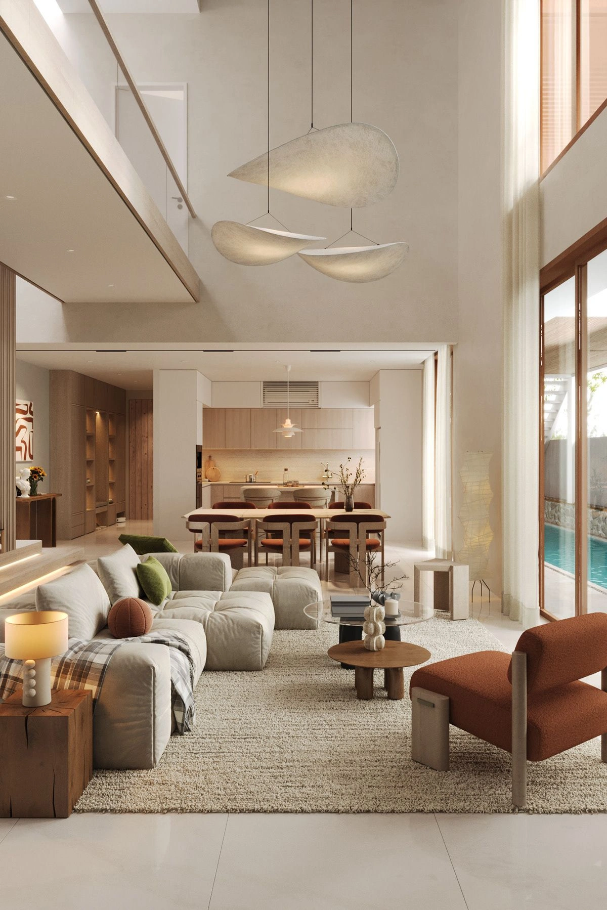 _Phòng khách Modern Luxury sang trọng với đá vân mây và ánh sáng hắt trần_