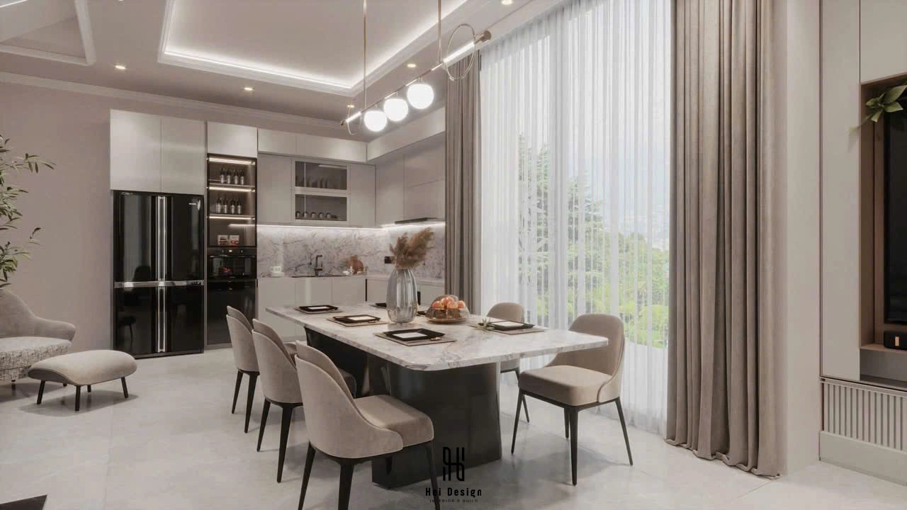 Hình ảnh thiết kế bếp và bàn ăn