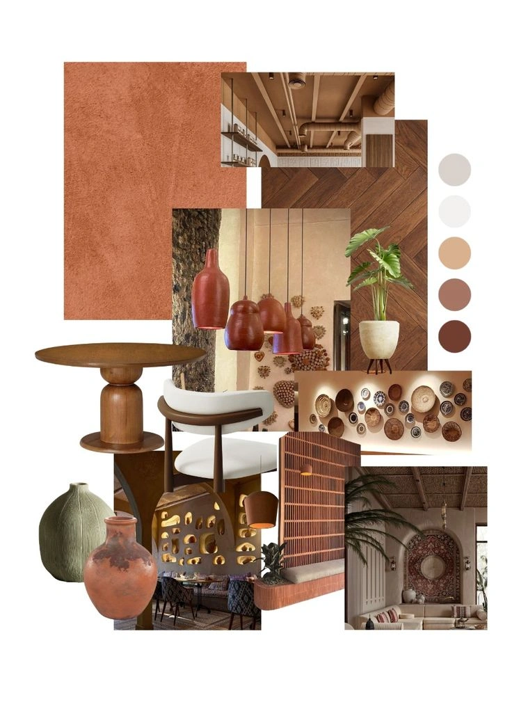 Bảng moodboard thể hiện vật liệu chủ đạo trong thiết kế