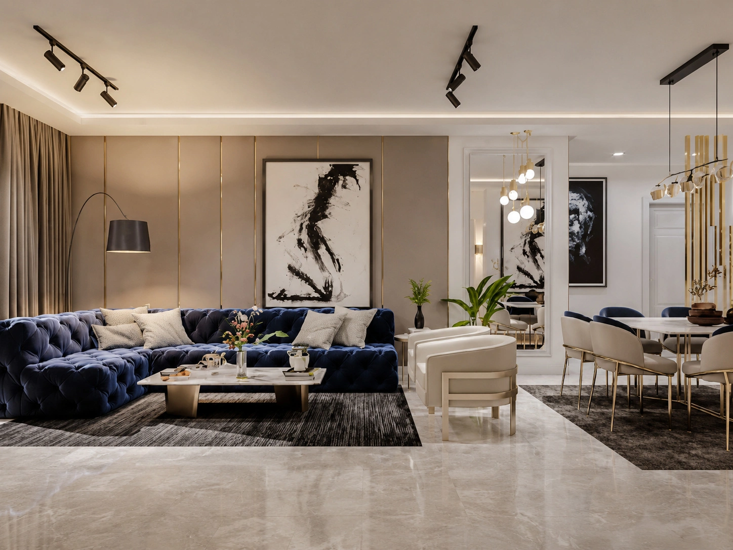Phòng khách chung cư thiết kế theo phong cách Luxury sang trọng