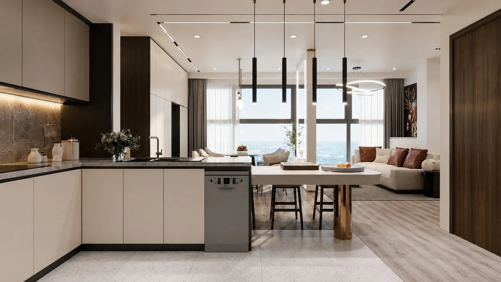 mẫu thi công nội thất phòng bếp chung cư căn hộ điện biên phủ bình thạnh chị quế anh