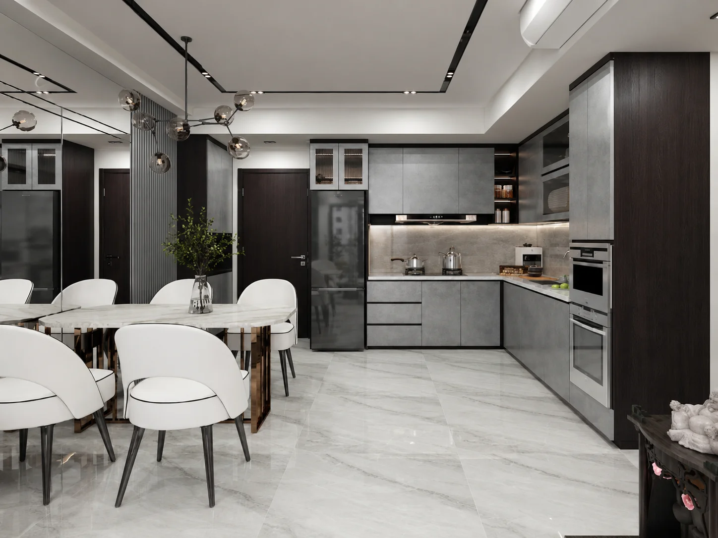 mẫu thi công nội thất phòng bếp chung cư carilon 7