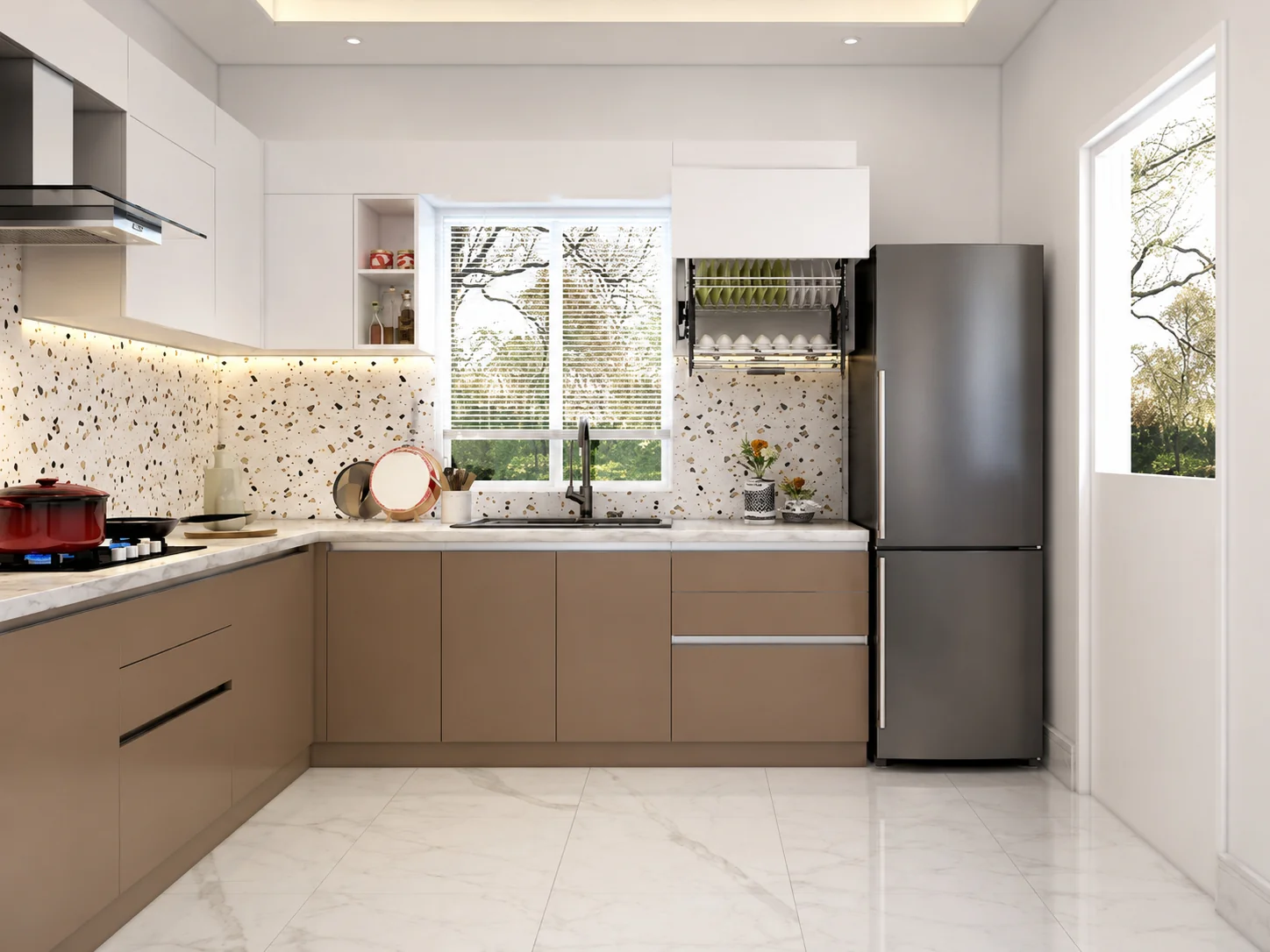 thi công nội thất phòng bếp chữ L đẹp