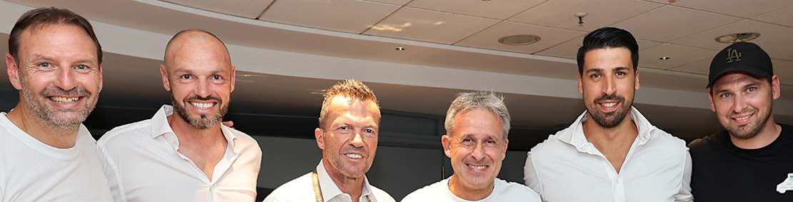 GELSENKIRCHEN, GERMANY - JUNE 20: (L-R) Jens Nowotny, Heiko Westermann , Lothar Matthaeus, Pierre Littbarski, Sami Khedira, Patrick helmes and Stefan Reinartz attend the DFB All-Stars meeting at Veltins Arena on June 20, 2023 in Gelsenkirchen, Germany. (Photo by Christof Koepsel/Getty Images)
