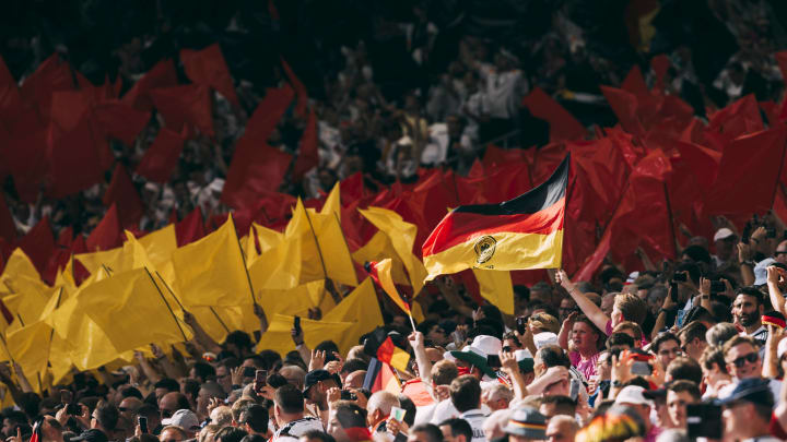 Stuttgart, MHP Arena, 19.06.2024: German fans with flags during the match UEFA European Championship, EM, Europameisters