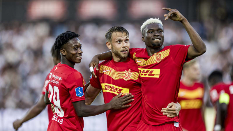 Der FC Nordsjaelland bejubelt einen Treffer im Ligaspiel gegen AGF.