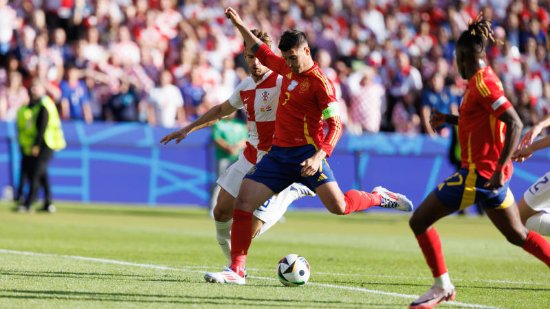 Alvaro Morata celebrates after scoring goal during UEFA EURO, EM, Europameisterschaft,Fussball 2024 game between nationa