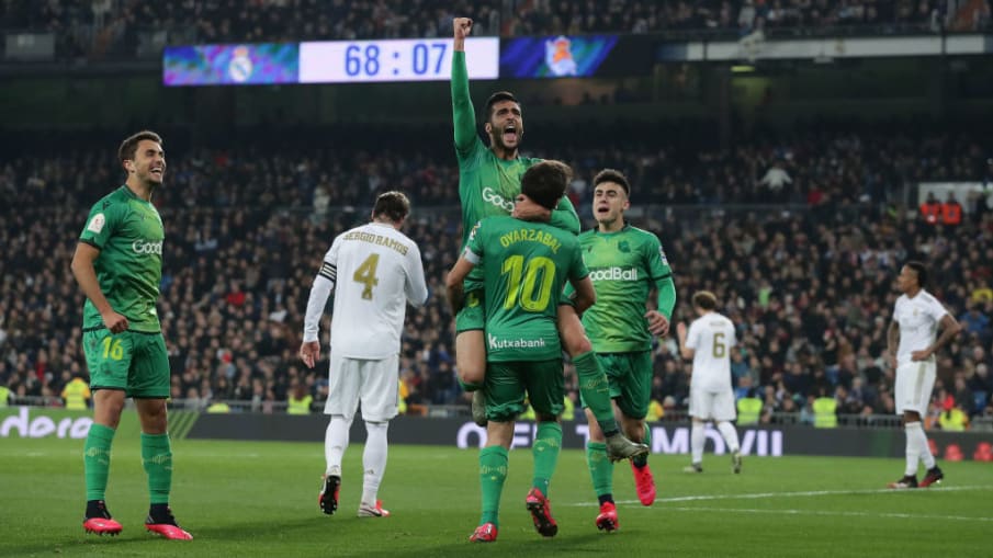 Mikel Merino bejubelt das vierte Team-Tor mit seinen Mitspielern © 2020 Gonzalo Arroyo Moreno/Getty Images Mikel Merino bejubelt das vierte Team-Tor mit seinen Mitspielern © 2020 Gonzalo Arroyo Moreno/Getty Images