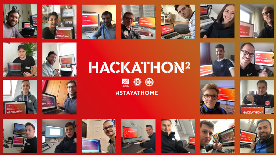 Hackathon_Collage Zu sehen ist eine Bild Collage der Hackathon Teilnehmer im Rahmen der StayAtHome aktion.