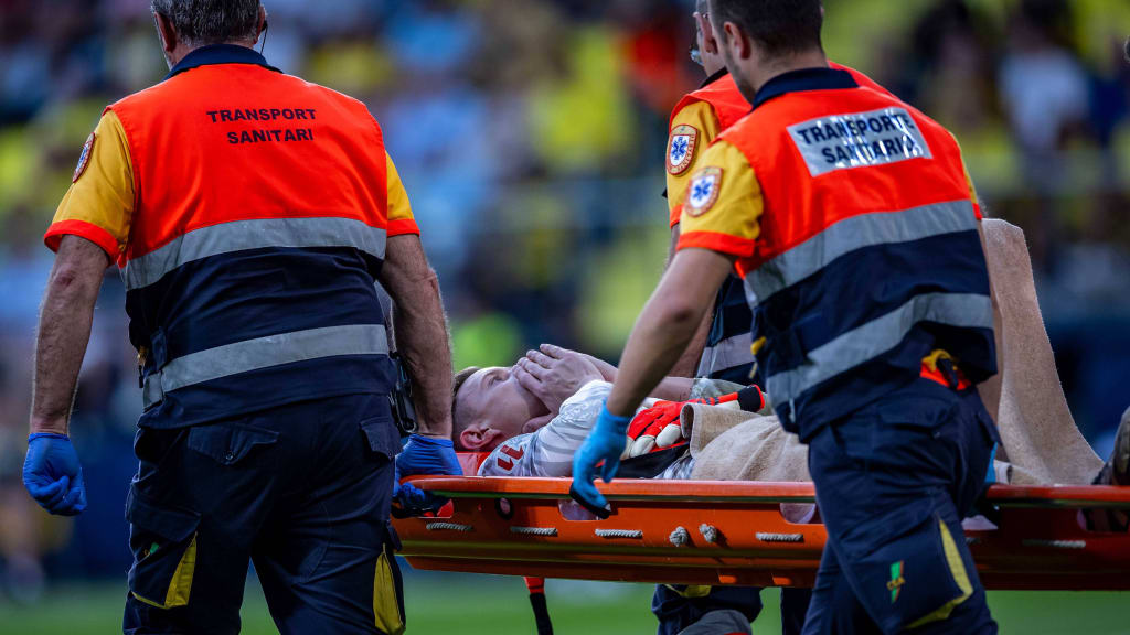 Marc André ter Stegen is stretchered off the pitch Marc André ter Stegen is stretchered off the pitch
