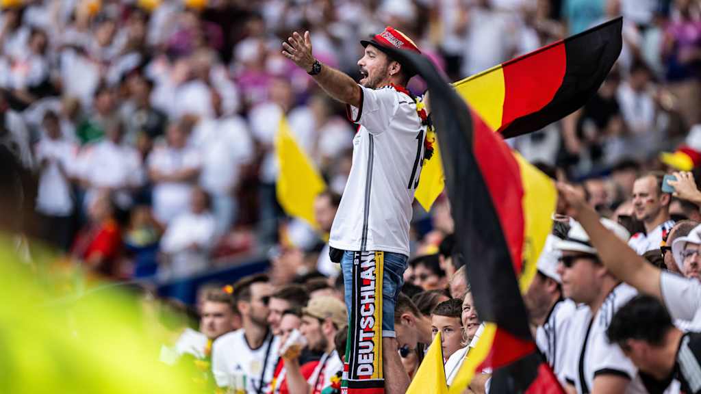 GES/ Fussball/ Spanien - Deutschland, 05.07.2024 A fan from Germany celebrates GES/ Fussball/ UEFA Euro 2024: Spiel 45: Spanien - Deutschland, 05.07.2024Football / Soccer: UEFA Euro 2024: Match 45: Spain vs Germany, Stuttgart, July 5, 2024