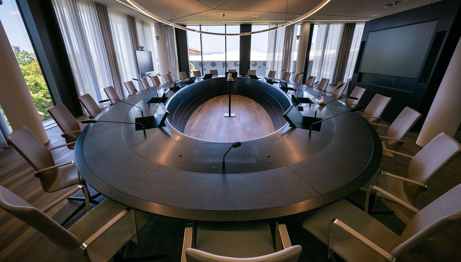 DFB-Campus In Frankfurt am Main FRANKFURT AM MAIN, GERMANY - JULY 08: A general view of a conference room at the DFB-Campus, headquarter of the German Football Association and home of the DFB Academy, on July 08, 2022 in Frankfurt am Main, Germany. (Photo by Thomas Lohnes/Getty Images)