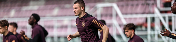 VRBOVEC, CROATIA - MARCH 26: Philipp Schulz  of Germany warms up before during the UEFA Under19 European Championship Qualifier match between Türkiye and Germany on March 26, 2024 in Vrbovec, Croatia. (Photo by David Balogh/Getty Images for DFB)