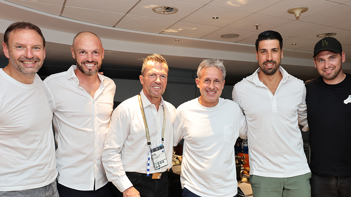DFB All-Stars Meeting GELSENKIRCHEN, GERMANY - JUNE 20: (L-R) Jens Nowotny, Heiko Westermann , Lothar Matthaeus, Pierre Littbarski, Sami Khedira, Patrick helmes and Stefan Reinartz attend the DFB All-Stars meeting at Veltins Arena on June 20, 2023 in Gelsenkirchen, Germany. (Photo by Christof Koepsel/Getty Images)