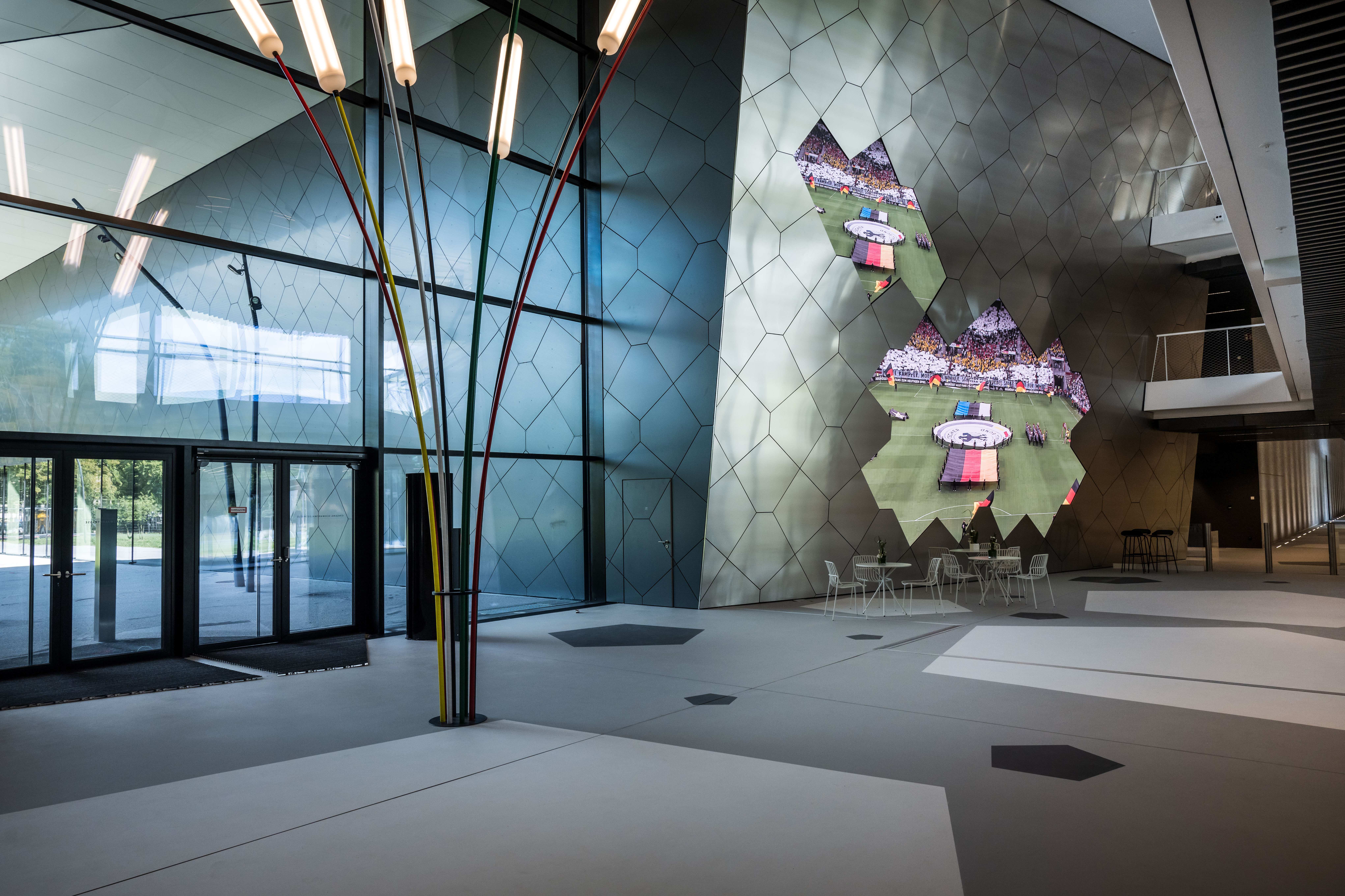 FRANKFURT AM MAIN, GERMANY - JULY 08: A general view of the lobby of the DFB-Campus, headquarter of the German Football Association and home of the DFB Academy, on July 08, 2022 in Frankfurt am Main, Germany. (Photo by Thomas Lohnes/Getty Images)