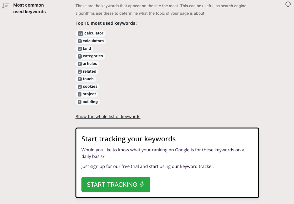 Start tracking your keywords box added