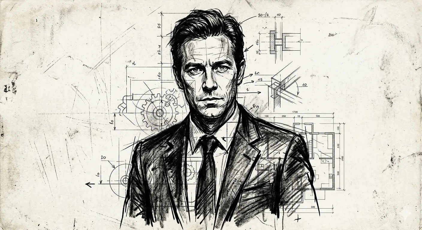 Blueprint of Chaos — Architectural Grunge Portrait