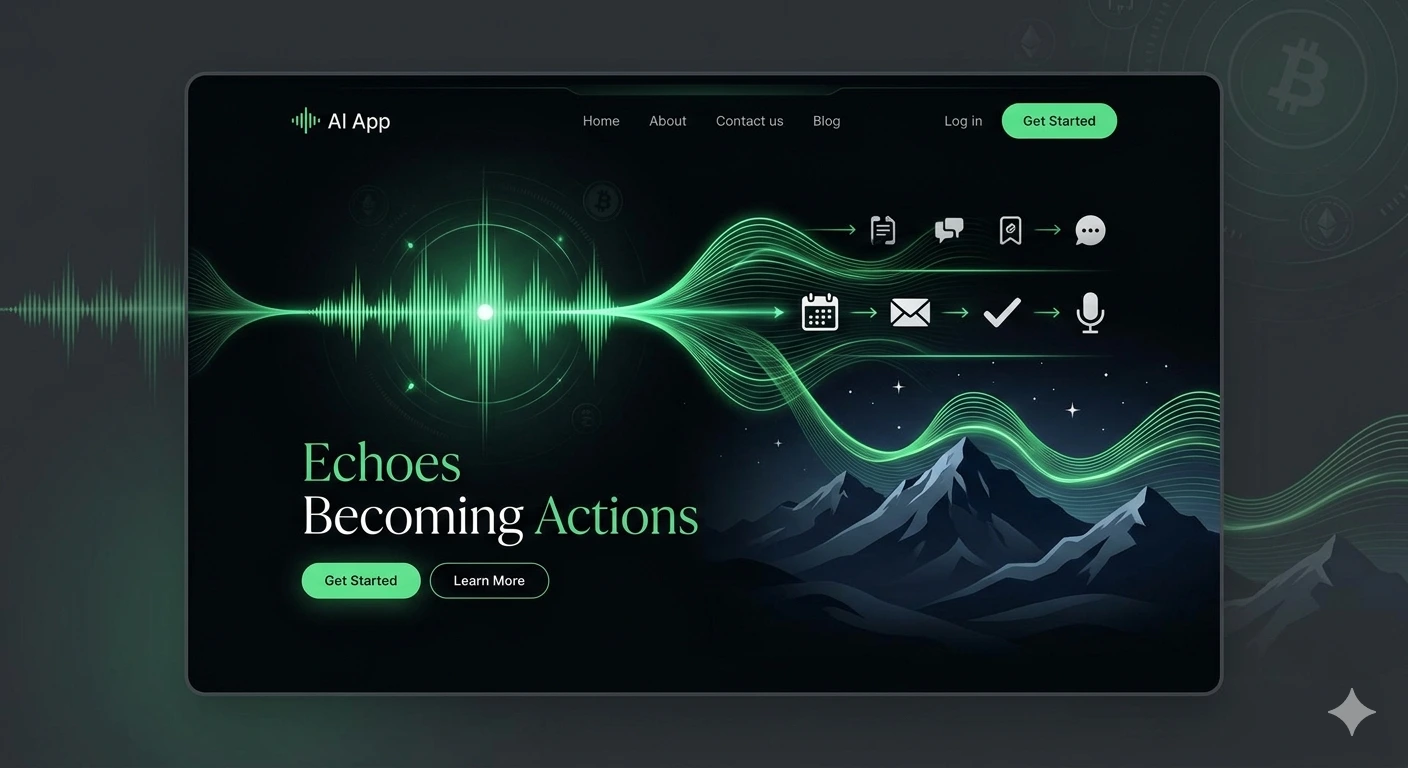 ECHOES BECOME ACTIONS” – AI LANDING PAGE VISUAL