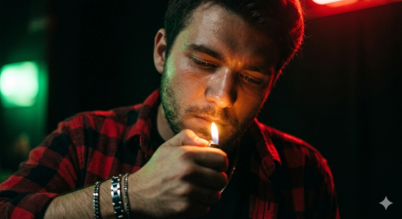 Flame Split — Red & Green Dual Light Portrait