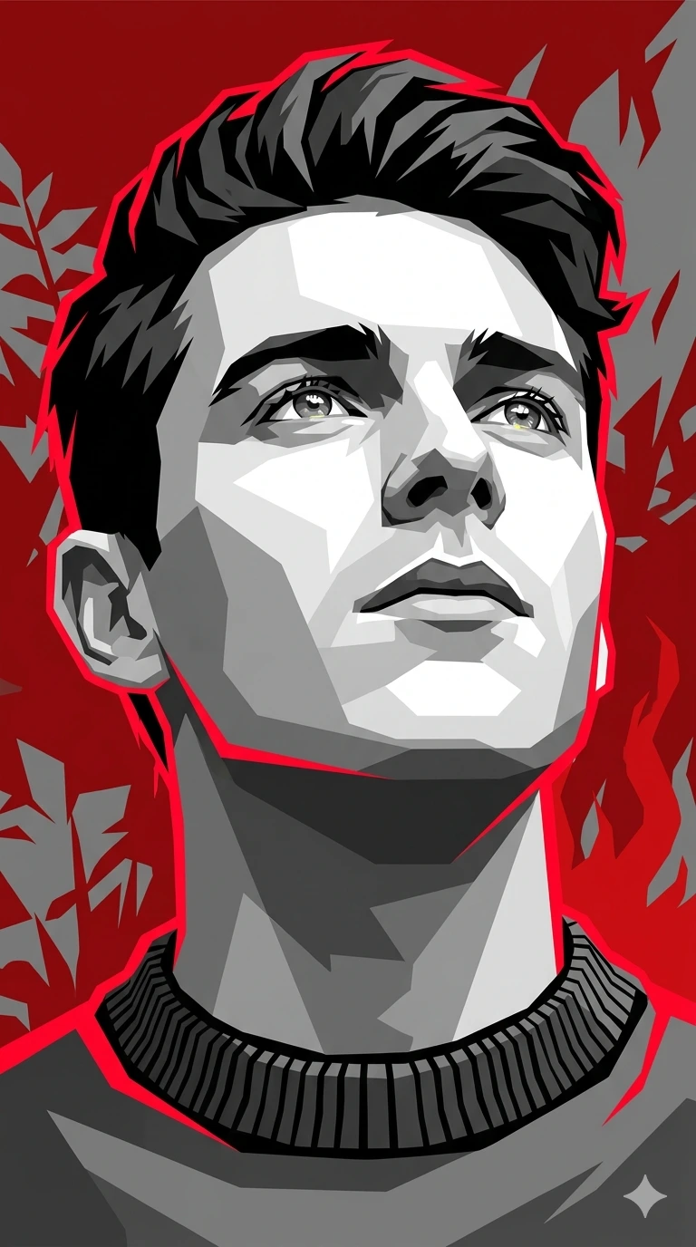 Crimson Horizon: High-Contrast Vector Hope Portrait