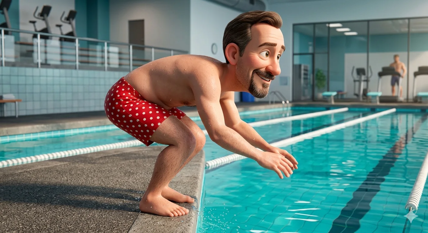 DIVE READY: Big-Head Pixar-Style Poolside Character Portrait