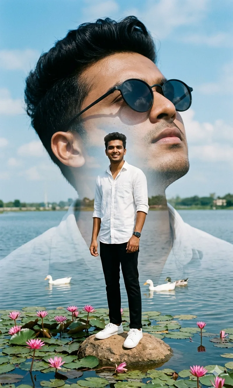 REFLECTION OF SKY: Double Exposure Lake Serenity Editorial