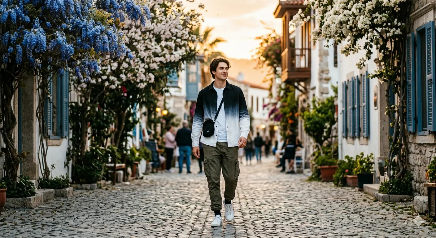 BLUE BLOSSOM WALK: Golden Hour Street Elegance
