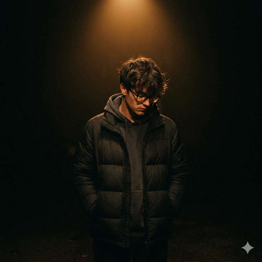 Solitude Under Amber Light — Moody Introspective Portrait