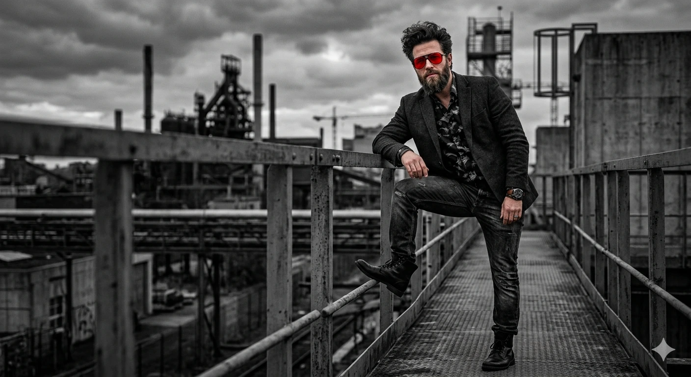 Crimson Edge — Industrial Charisma Portrait