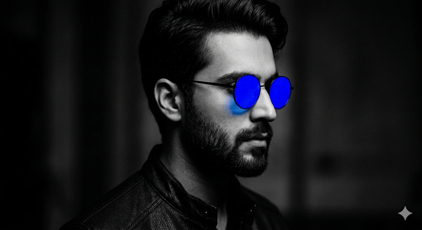 Electric Silence — Selective Blue Noir Portrait