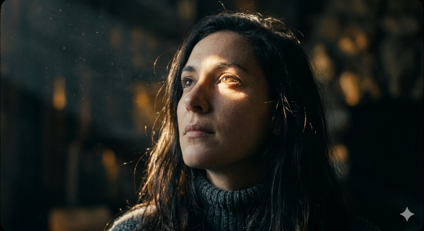 Gaze of Light — Golden Beam Portrait