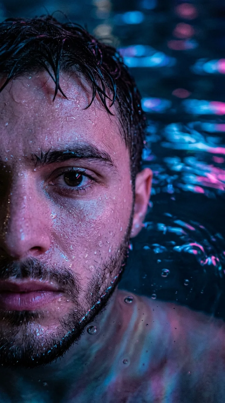 Submerged Neon — Half-Face Water Portrait