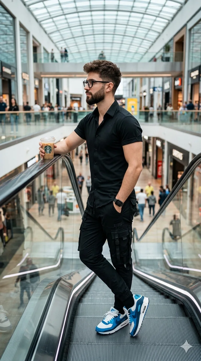 Escalator Elegance — Urban Motion Portrait