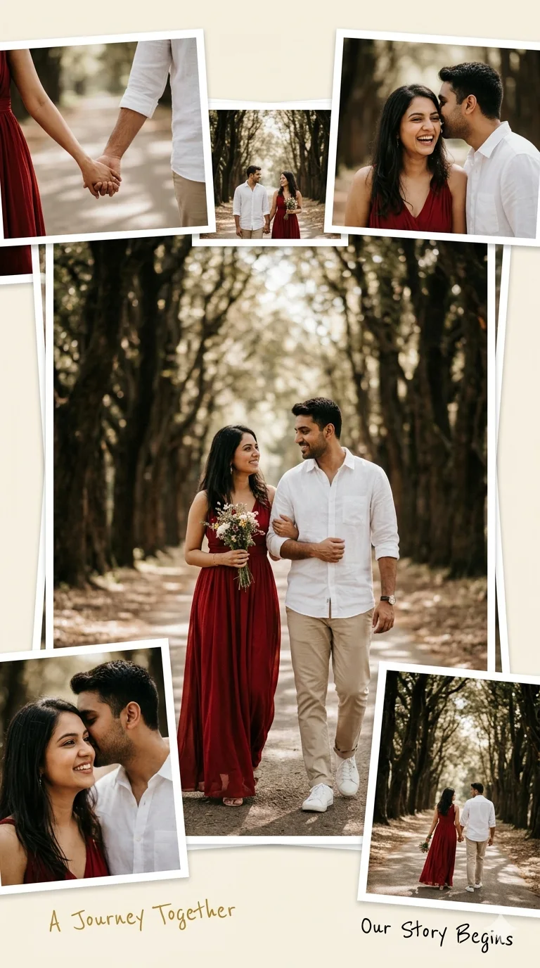 Romantic Indian Prewedding Editorial – Cinematic Walk Through Tree-Lined Pathway
