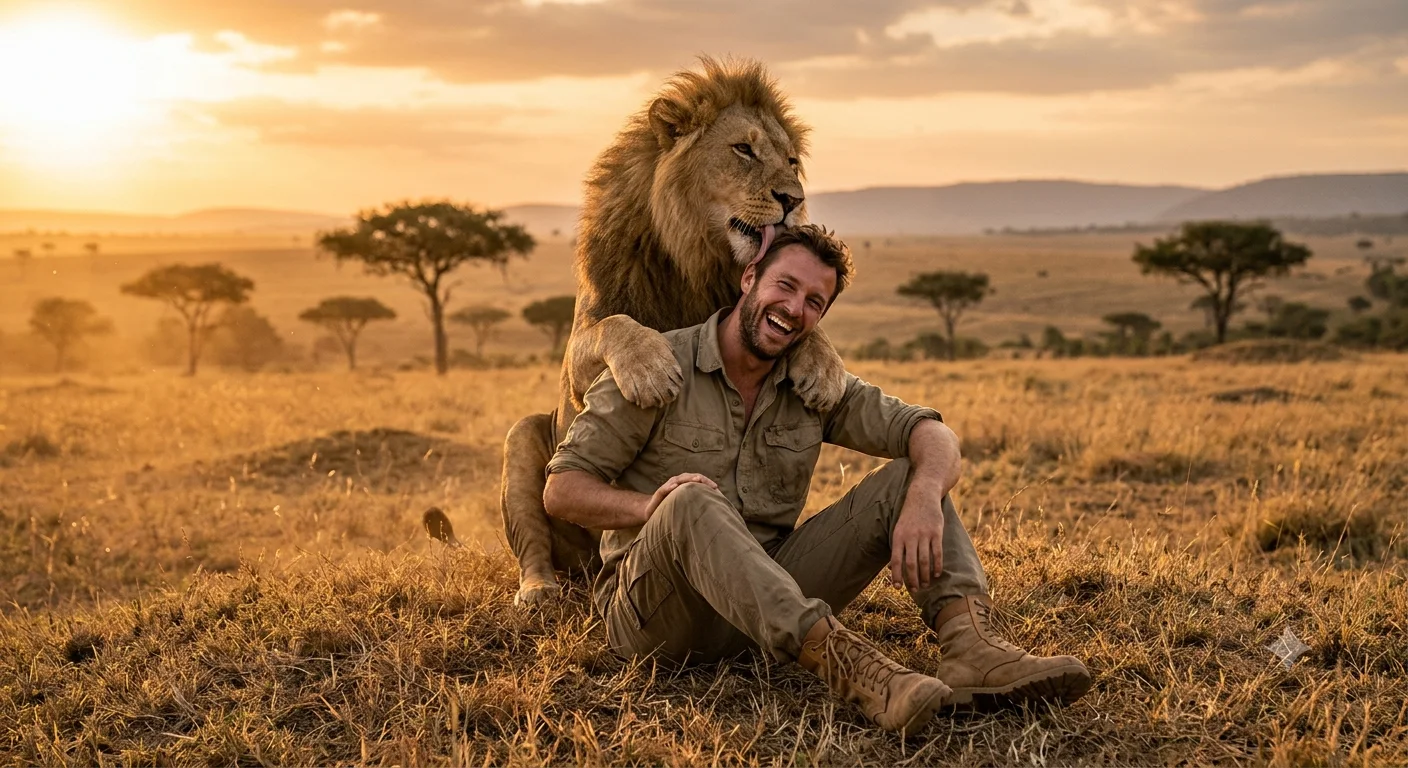 Savannah Bond – Golden Hour Safari Portrait with Lion Companion Interaction