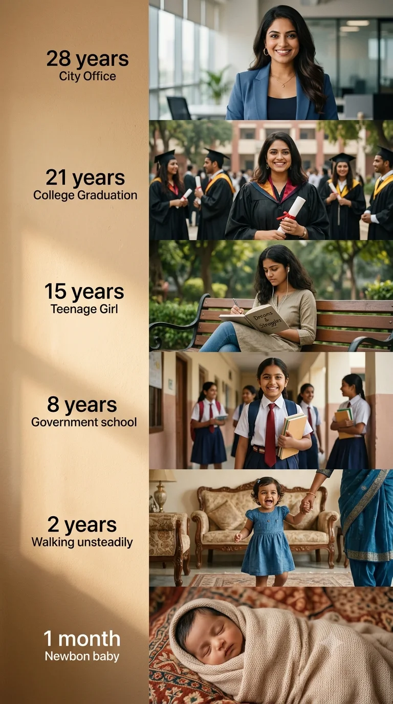 Life Timeline – Emotional Growth Progression from Baby to 28-Year Cinematic Portrait