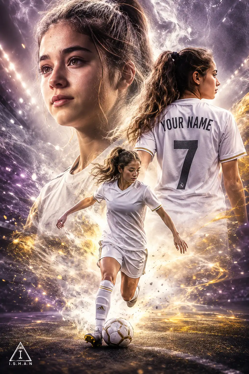 I.S.H.A.N – Cinematic Multi-Layer Soccer Star Editorial Poster with Energy Particle Stadium Glow