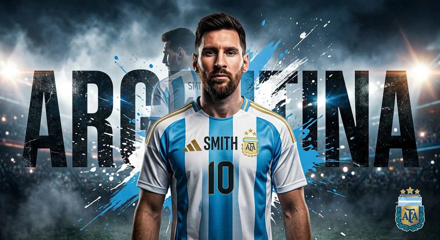 Argentina No.10 Cinematic Double Exposure Football Poster – Ultra Realistic Stadium Grunge Style
