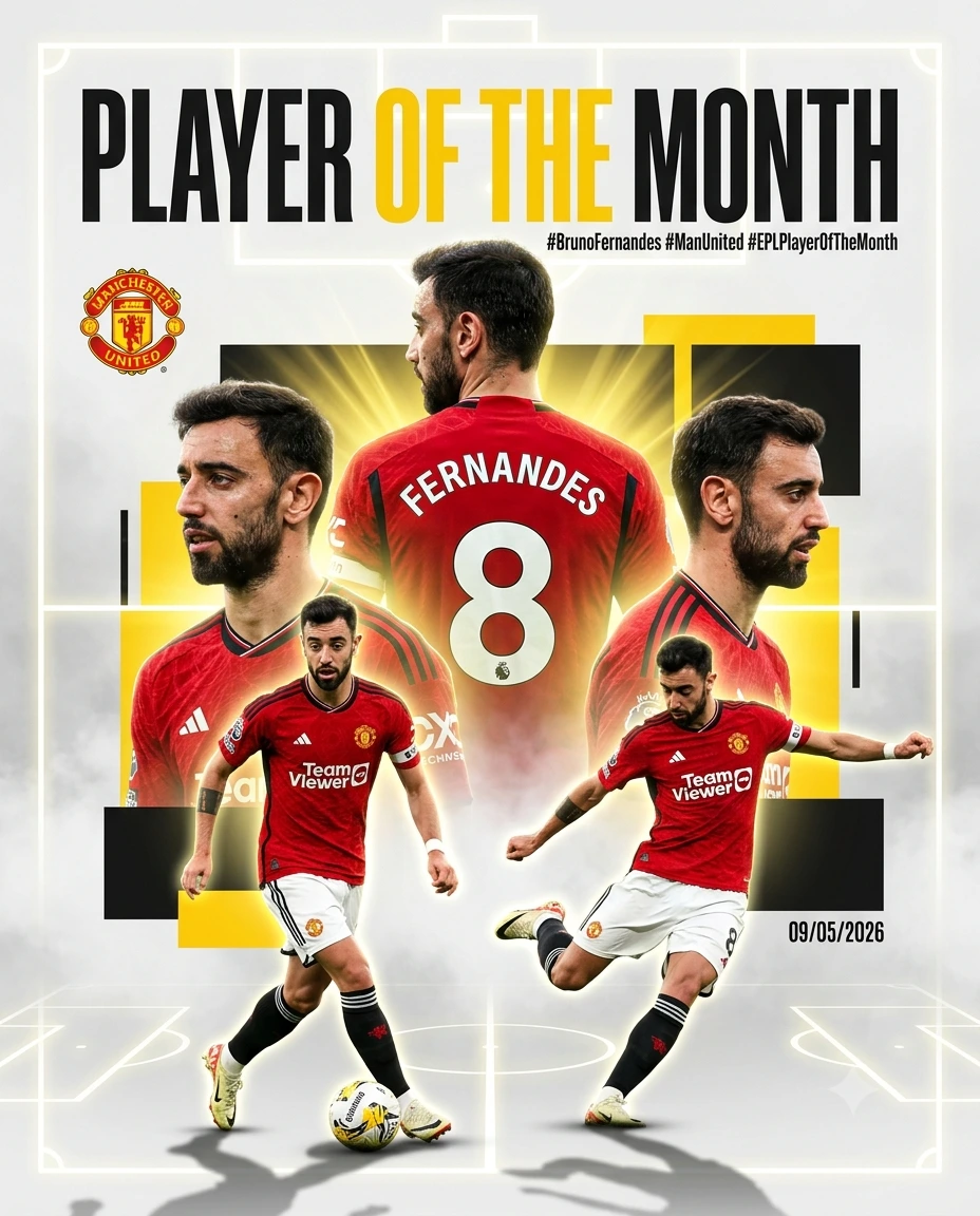 PLAYER OF THE MONTH: Bruno Fernandes Hyper-Realistic Multi-Layer Matchday Poster