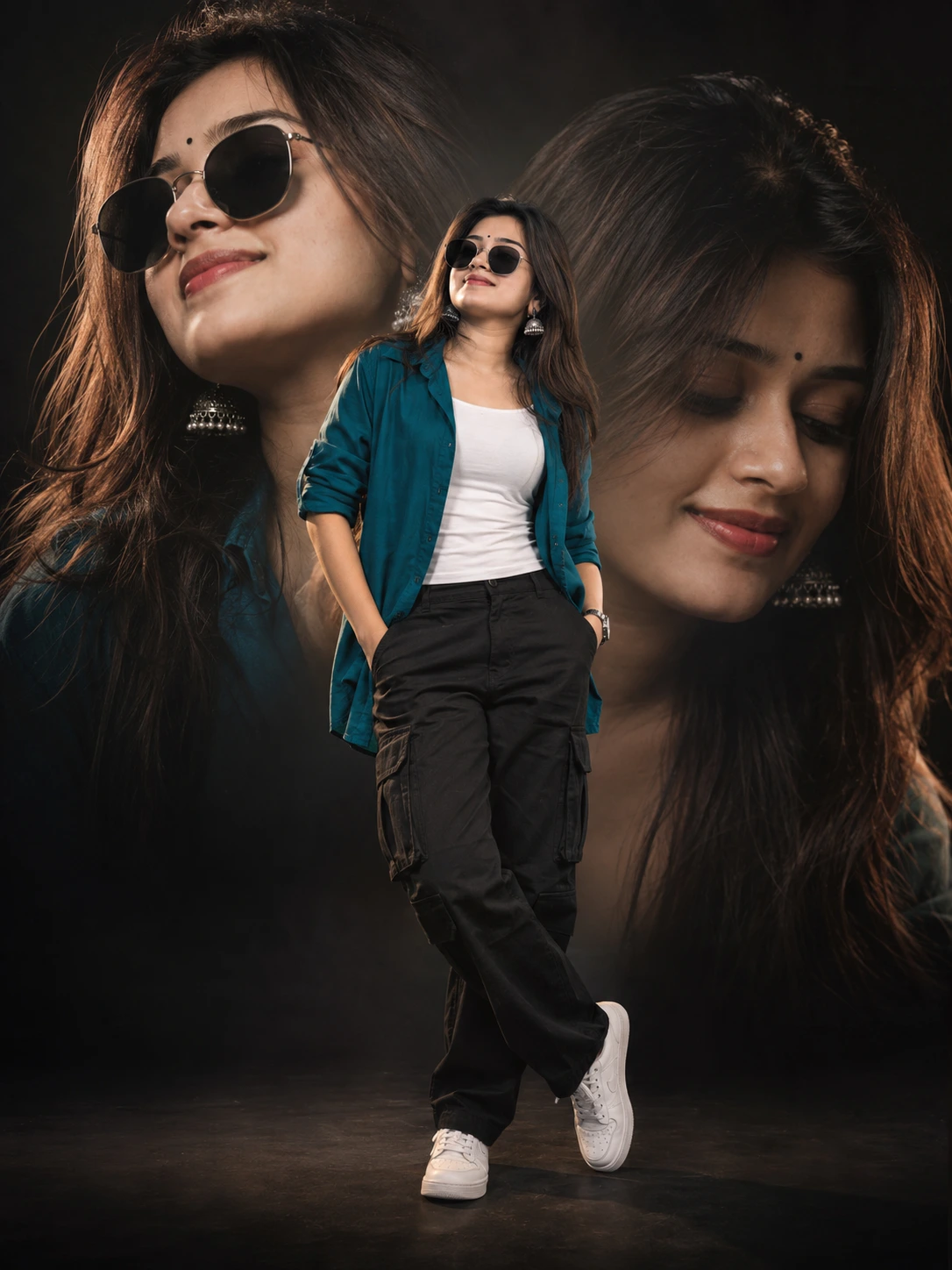 Cinematic Teal Shirt Portrait Collage