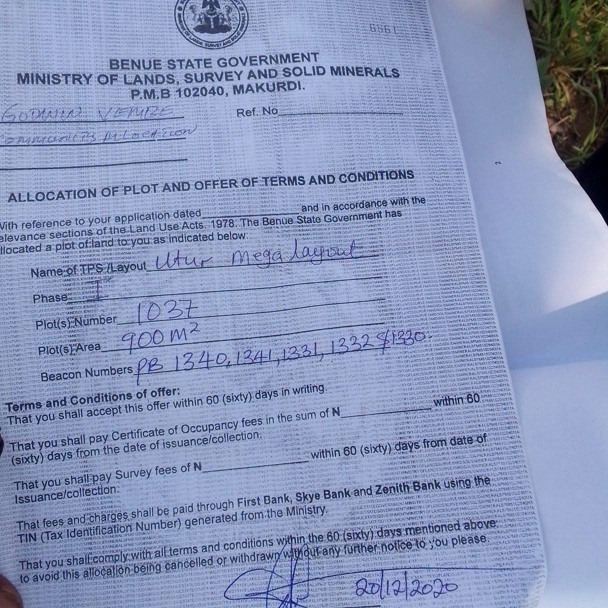 Additional view of Land for Sale, Warfare Quarters Makurdi