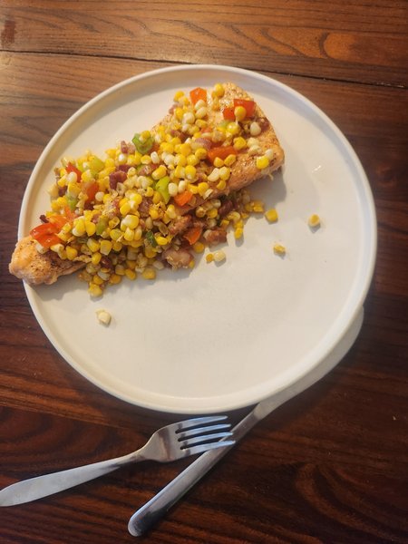 grilled salmon with bacon and corn relish